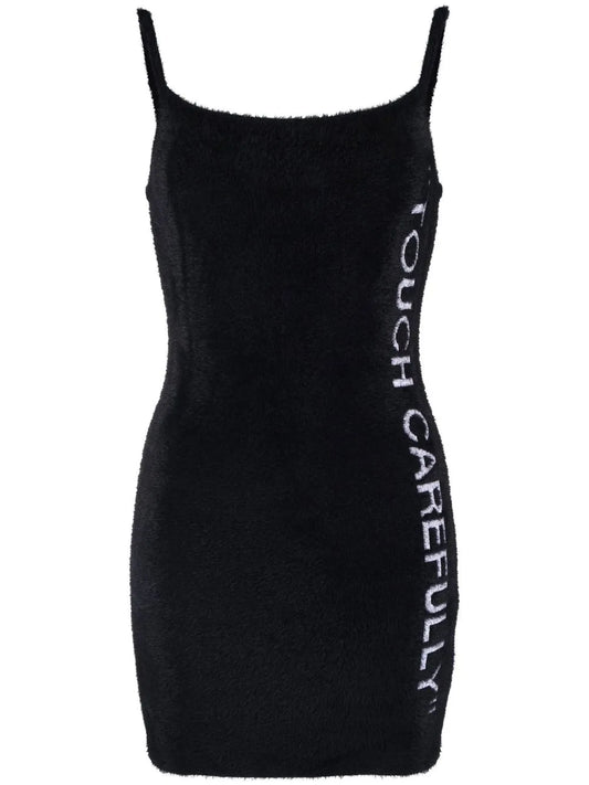 Slogan Detail Fuzzy Mini Dress