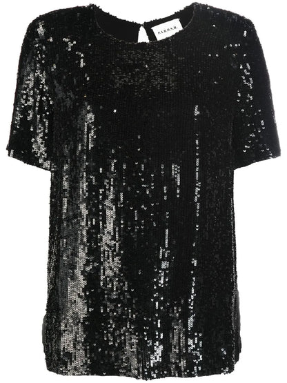 Sequinned Short-Sleeve Top