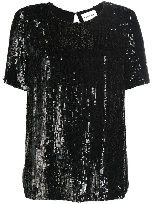 Sequinned Short-Sleeve Top