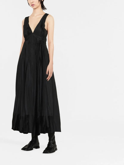 Pleated V-Neck Evening Dress