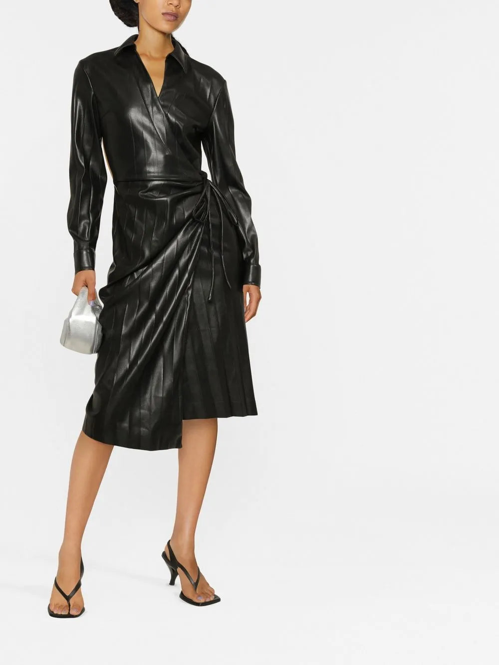 Faux-Leather Pleated Dress