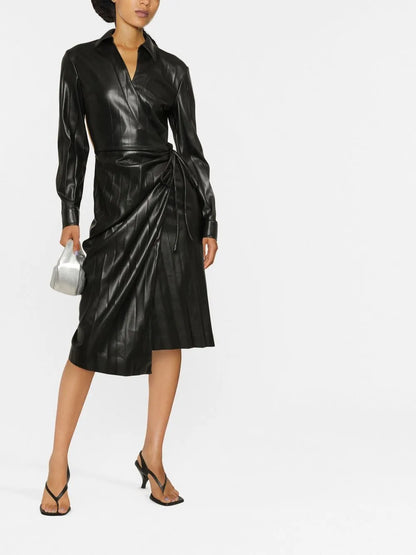 Faux-Leather Pleated Dress
