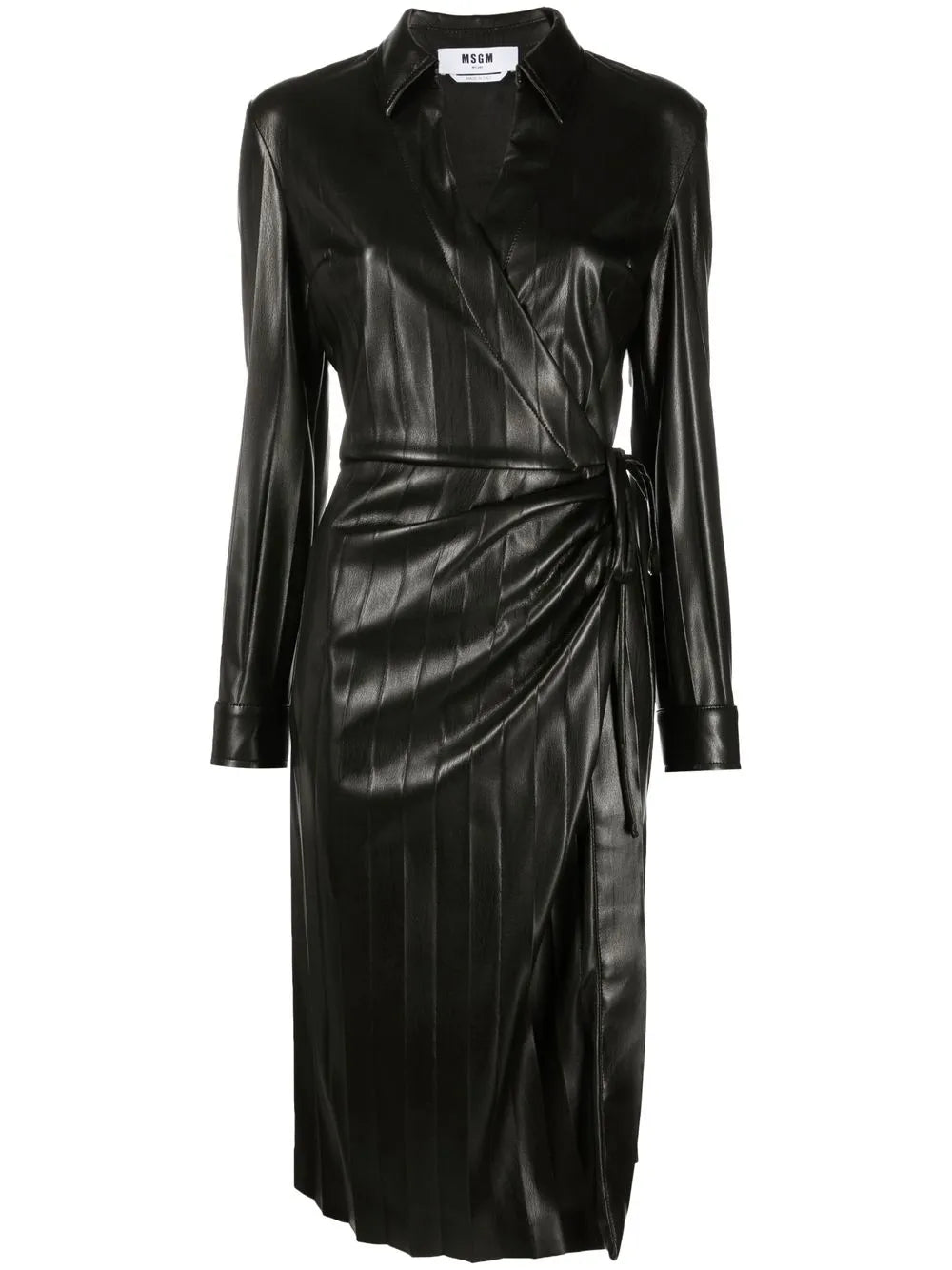 Faux-Leather Pleated Dress