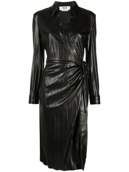 Faux-Leather Pleated Dress