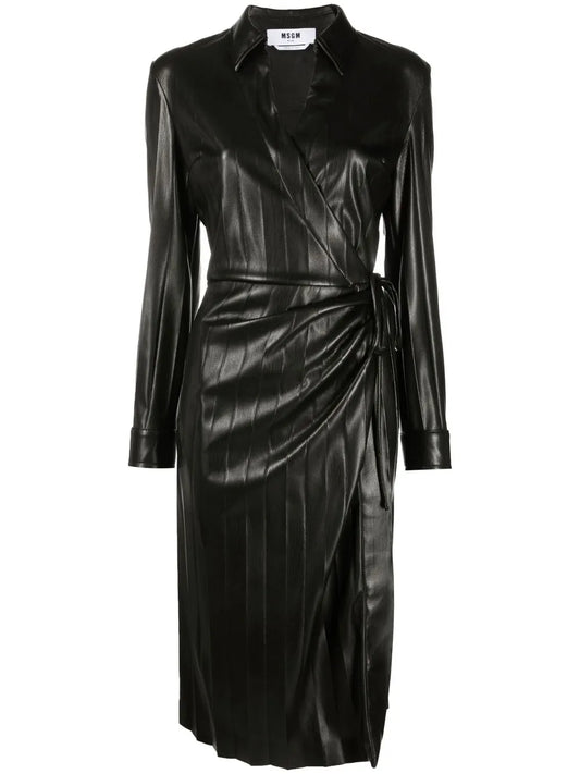 Faux-Leather Pleated Dress