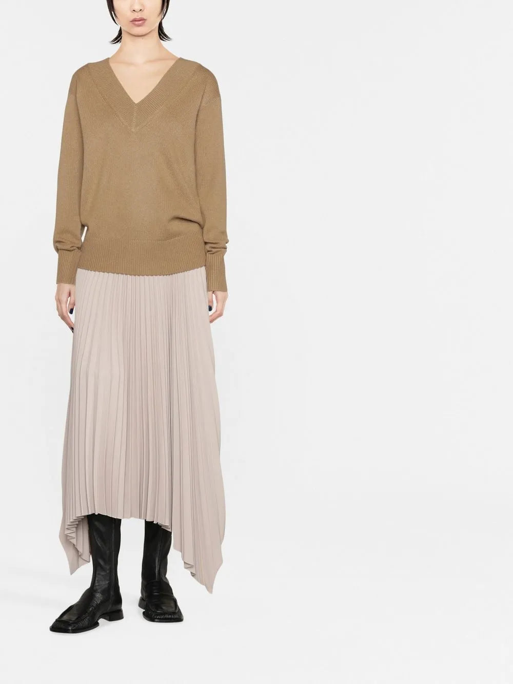 V-Neck Draped-Sleeve Jumper