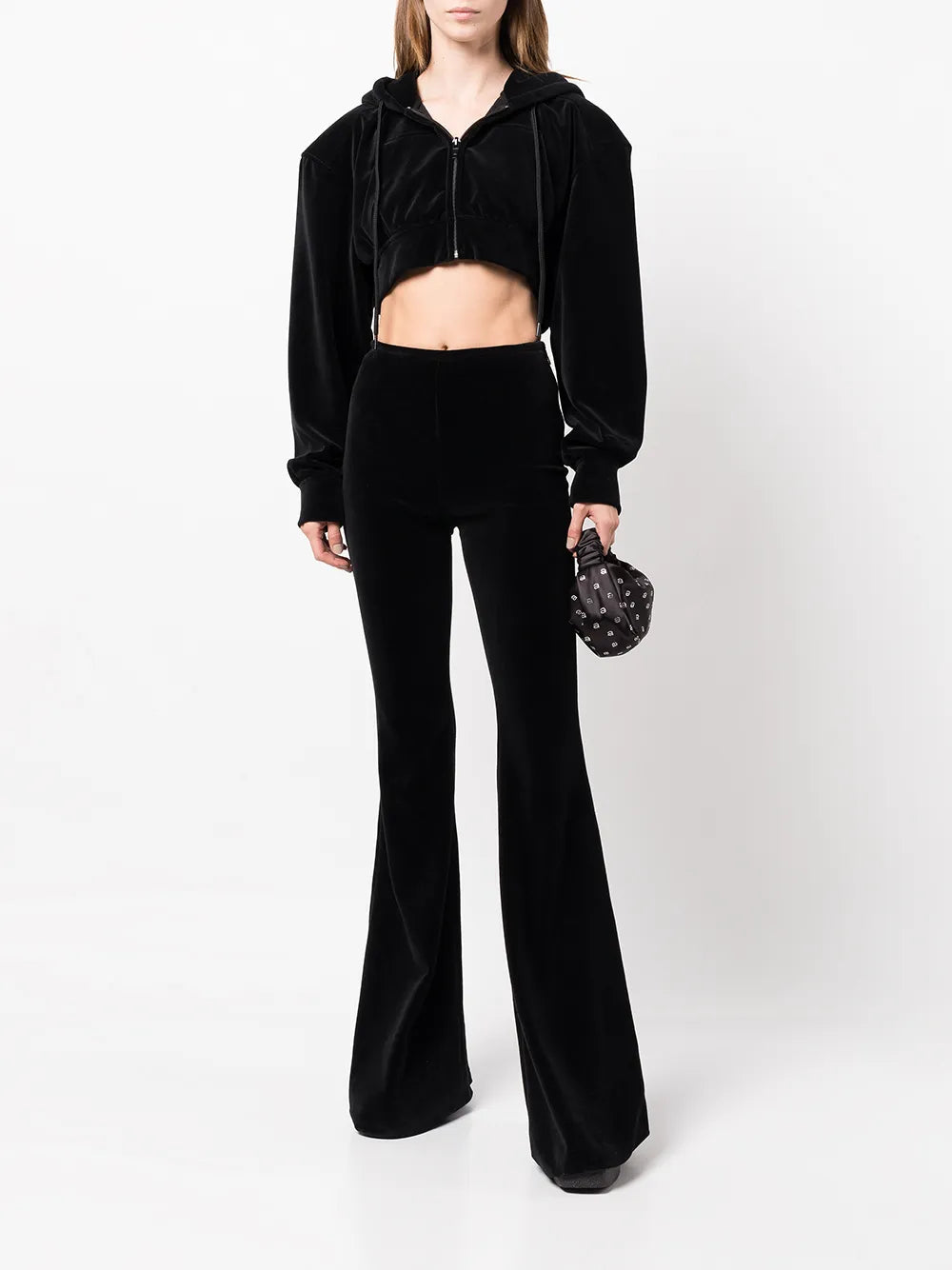 Cropped Velour Hoodie