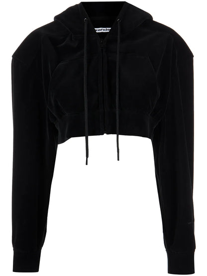 Cropped Velour Hoodie