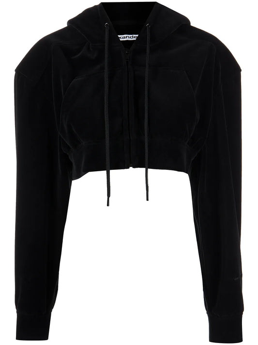 Cropped Velour Hoodie
