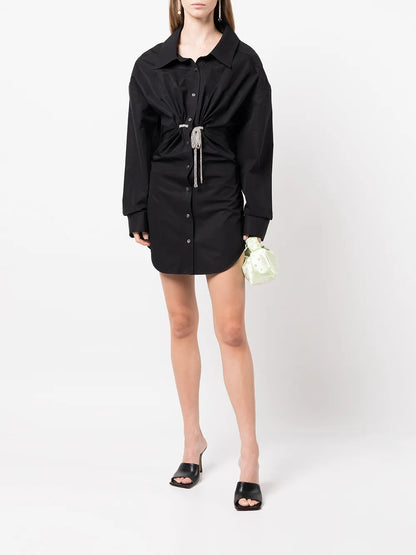 Crystal-Embellished Mini Shirt Dress