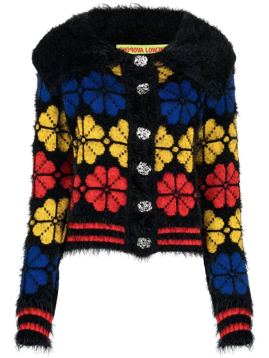 Rile Floral-Jacquard Knitted Cardigan