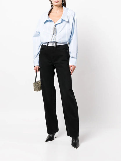 Crystal-Embellished Striped Cotton Shirt
