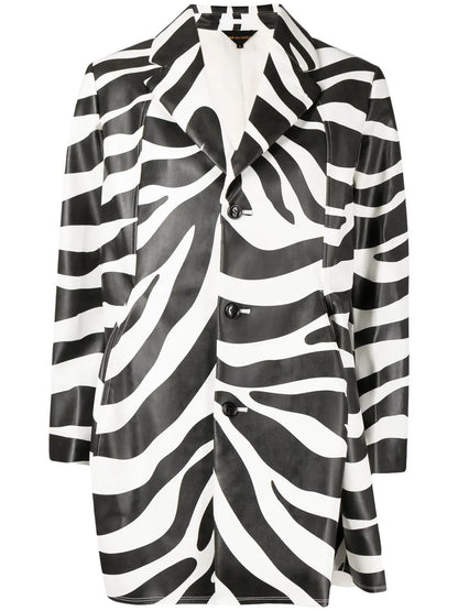 Zebra-Print Single-Breasted Coat