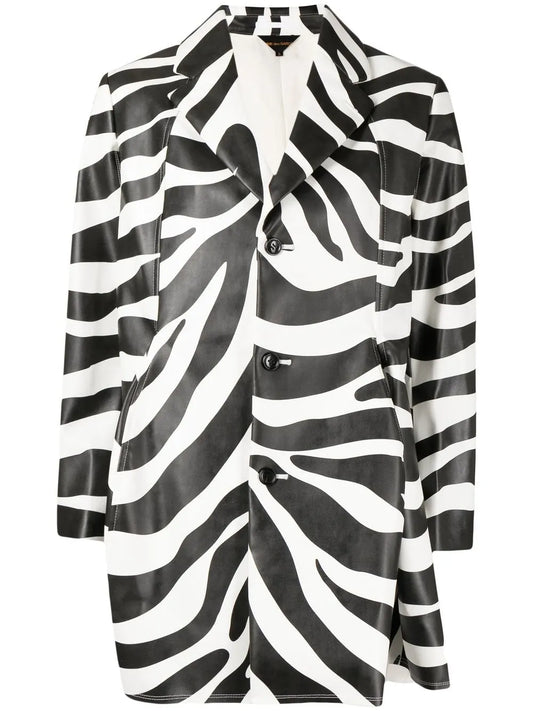 Zebra-Print Single-Breasted Coat