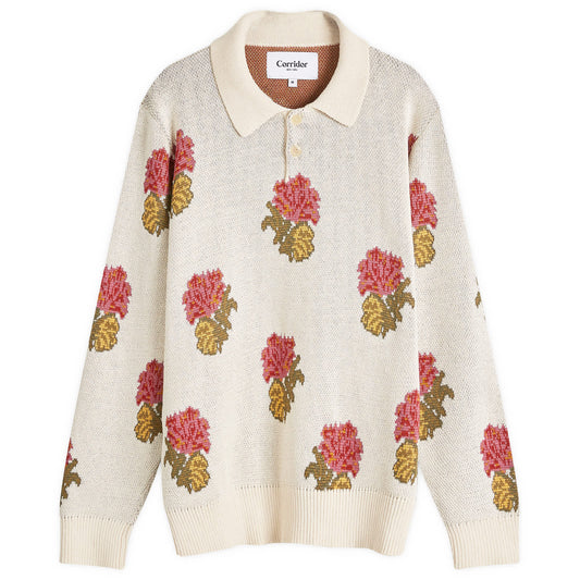 Floral Long Sleeve Knit Polo