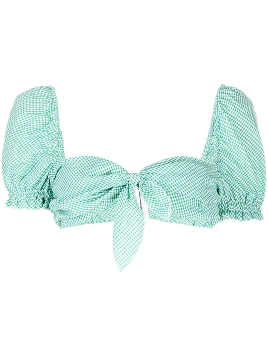 Vichy Gingham-Print Cropped Top
