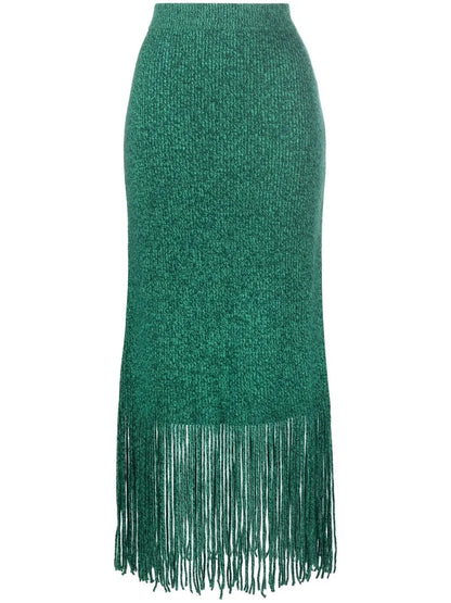 Fringed-Hem Knitted Skirt