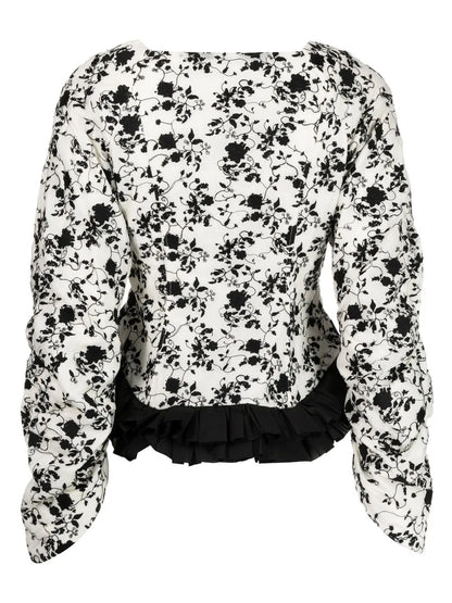 Plear-Detail Floral-Print Blouse