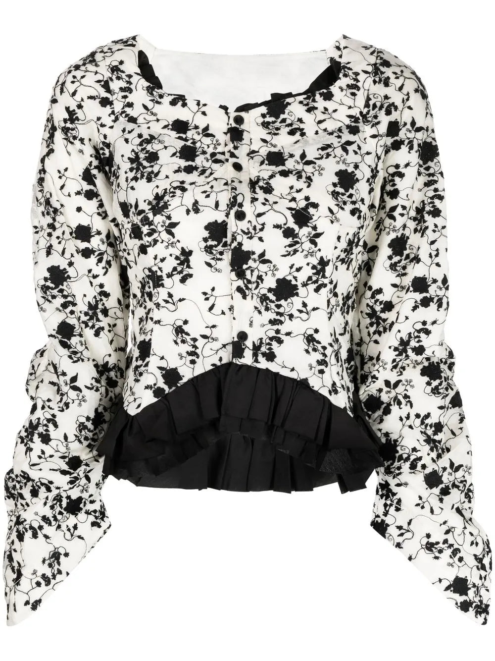 Plear-Detail Floral-Print Blouse