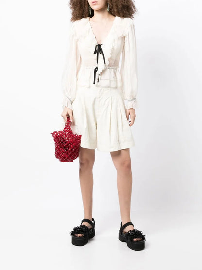 Pleated-Detail Jacquard Shorts