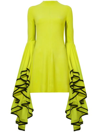 Crepe Ruffle Sleeve Dress