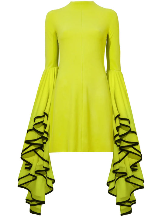 Crepe Ruffle Sleeve Dress