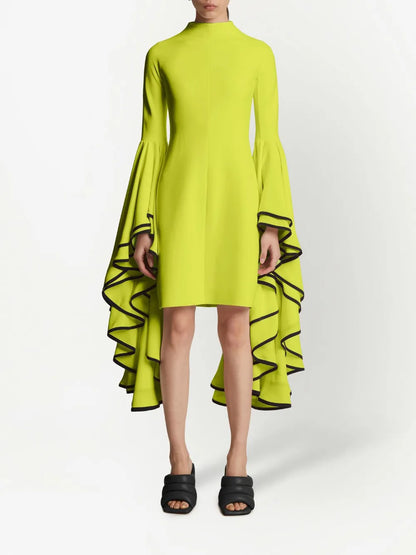Crepe Ruffle Sleeve Dress