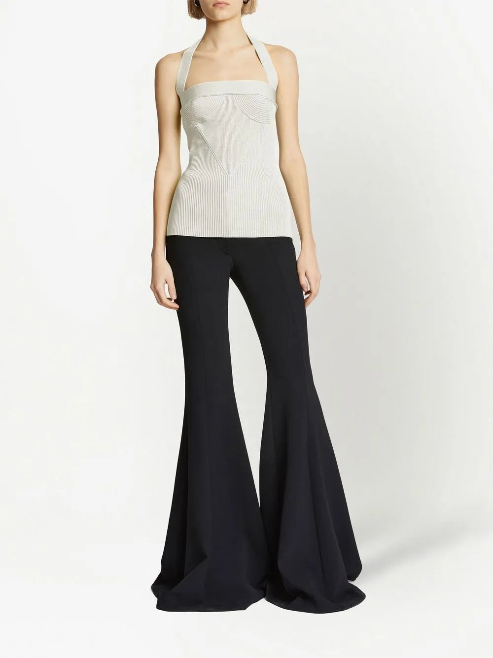 Ribbed-Knit Halterneck Knitted Top