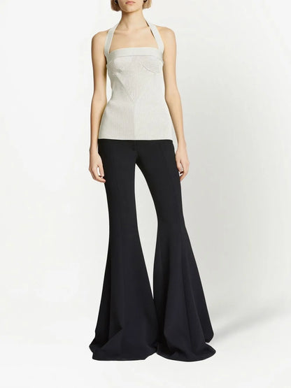 Ribbed-Knit Halterneck Knitted Top