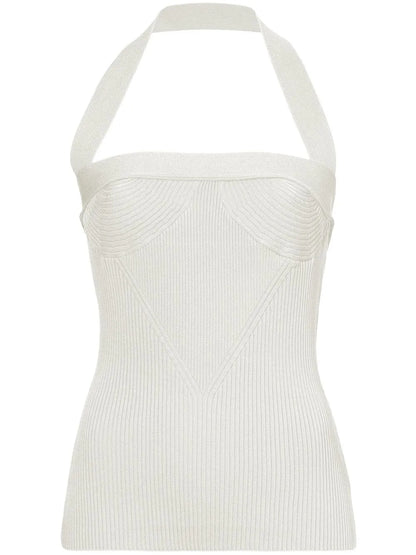 Ribbed-Knit Halterneck Knitted Top