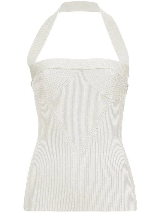 Ribbed-Knit Halterneck Knitted Top