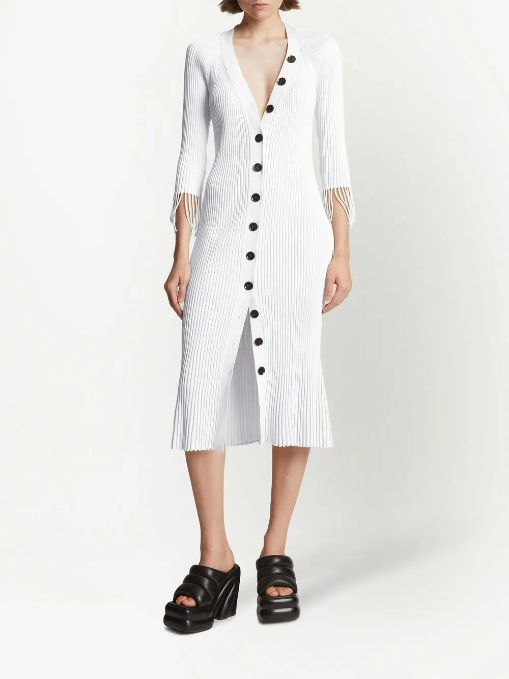 Ribbed-Knit Buttoned-Up Dress