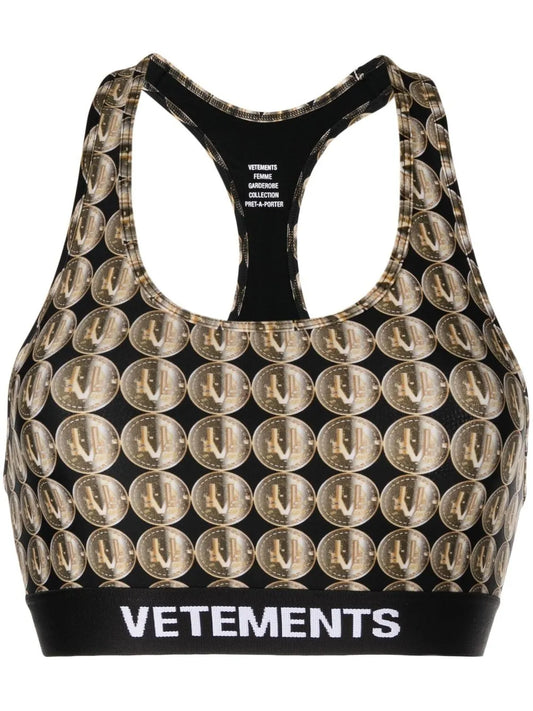 Logo-Print Racerback Sports Bra
