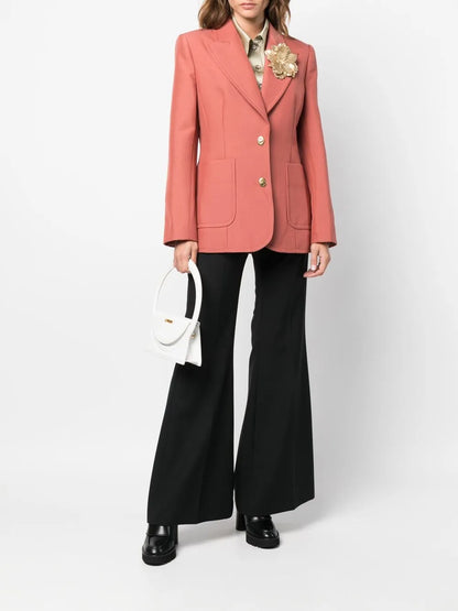 Floral-Appliqué Single-Breasted Blazer