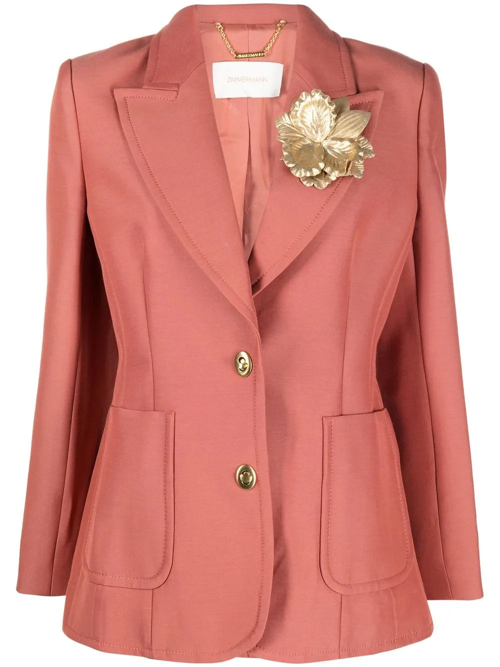 Floral-Appliqué Single-Breasted Blazer