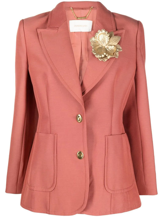 Floral-Appliqué Single-Breasted Blazer