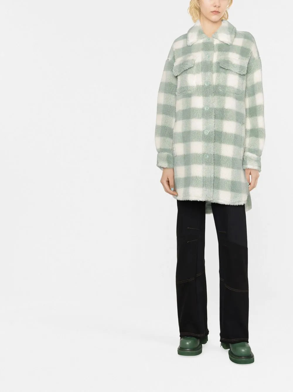 Checked Faux Fur Coat