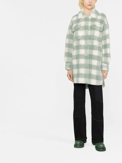 Checked Faux Fur Coat