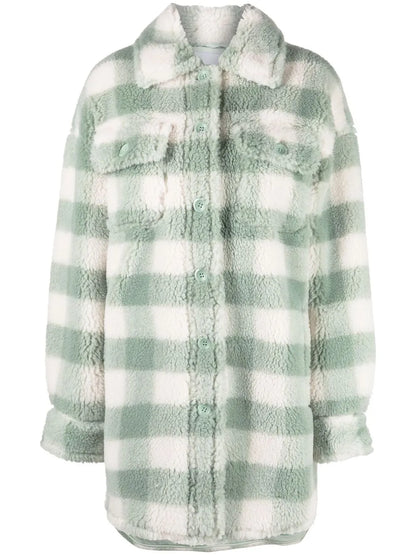 Checked Faux Fur Coat