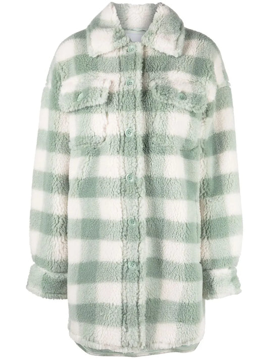 Checked Faux Fur Coat