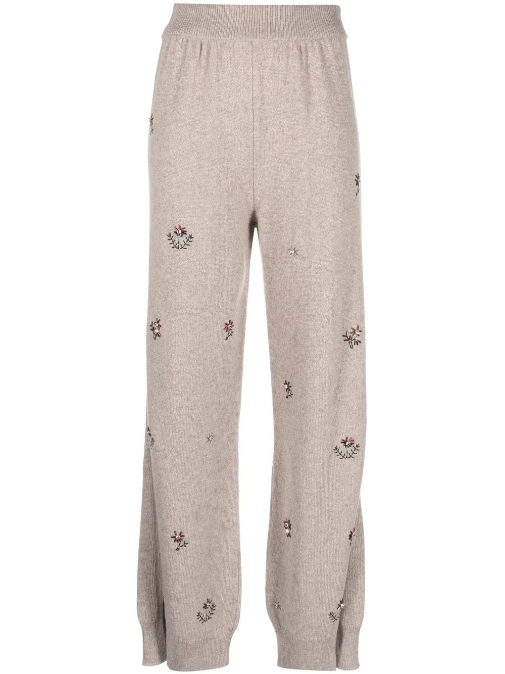 Floral-Embroidered Cashmere Trousers