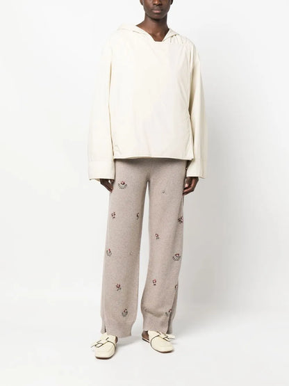 Floral-Embroidered Cashmere Trousers