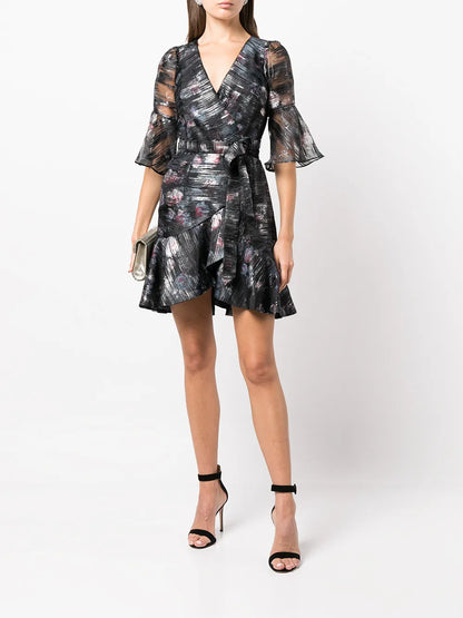 Floral-Print Fil-Coupé Wrap Dress
