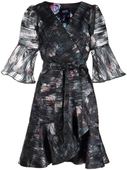 Floral-Print Fil-Coupé Wrap Dress