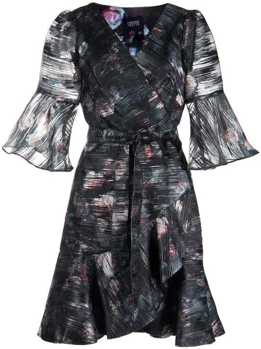 Floral-Print Fil-Coupé Wrap Dress