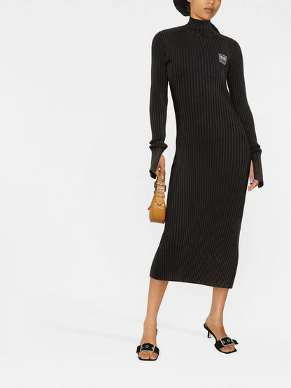 Logo Patch Ribbed Midi Dress