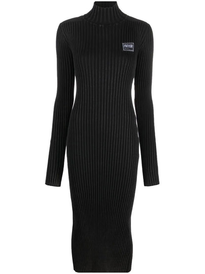 Logo Patch Ribbed Midi Dress