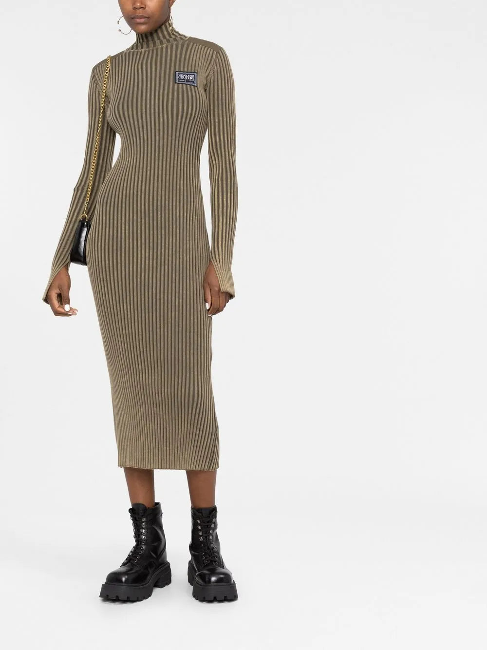 Logo Patch Ribbed Midi Dress