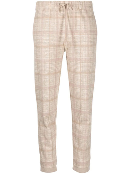 Checked Tapered Drawstring Trousers