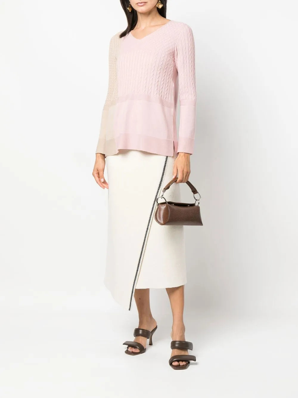 Colour-Block Cable-Knit Jumper